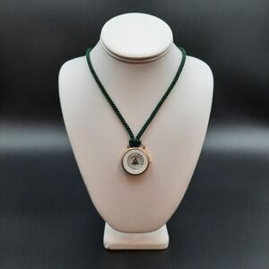 Quintiel Merry Christmas Tree Watch‎ Necklace Gold Tone Green Cord